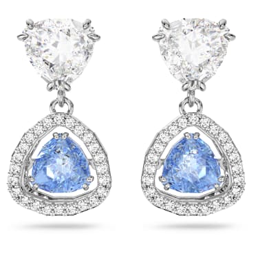 Una 水滴形耳环, 三菱形切割, 蓝色, 镀铑 - Swarovski, 5641234