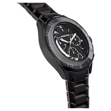 Ročna ura, 39 mm, Izdelano v Švici, Kovinska zapestnica, Črna, Črna prevleka - Swarovski, 5641393