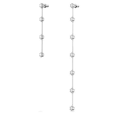Constella 水滴形耳环, 非对称设计, 圆形切割, 白色, 镀铑 - Swarovski, 5641681