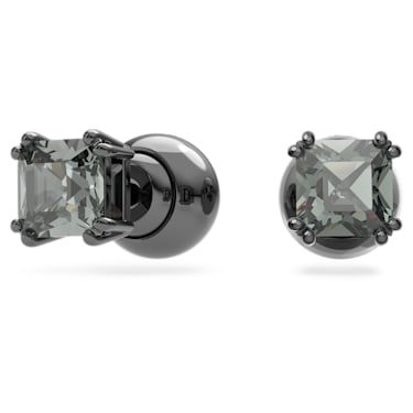 Millenia stud earrings, Square cut, Black, Ruthenium plated - Swarovski, 5642511