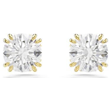 Stilla 耳釘, 圓形切割, 白色, 鍍金色色調 - Swarovski, 5642595