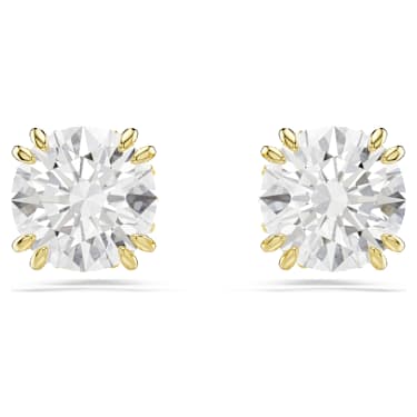 Stilla ต่างหูเม็ดเดี่ยว, เจียระไนทรงกลม, ขาว, ตกแต่งผิวด้วยทองคำ 18K - Swarovski, 5642595