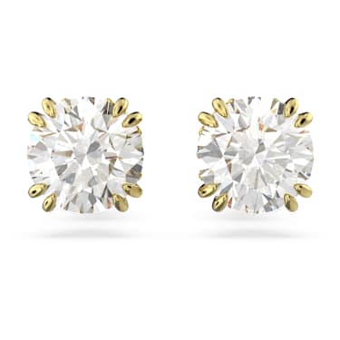 Stilla 耳釘, 圓形切割, 白色, 鍍金色色調 - Swarovski, 5642595