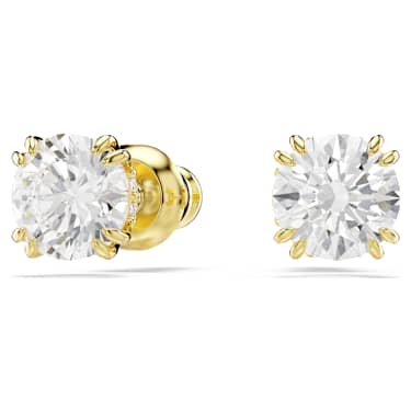 Peckové náušnice Stilla, Kulatý výbrus, Bílá, Povrchová úprava z 18k zlata - Swarovski, 5642595