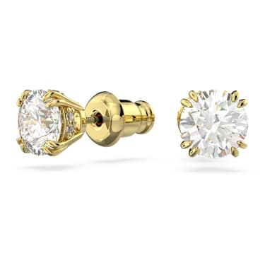 Stilla 耳釘, 圓形切割, 白色, 鍍金色色調 - Swarovski, 5642595