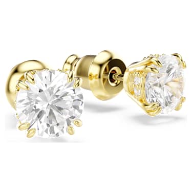Stilla 耳釘, 圓形切割, 白色, 鍍金色色調| Swarovski