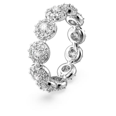 Constella ring, Round cut, Pavé, White, Rhodium plated | Swarovski