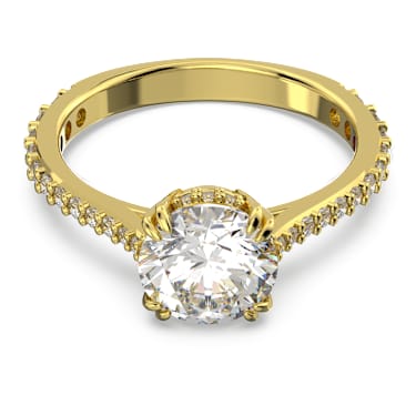 Constella cocktail ring, Round cut, Pavé, White, Gold-tone plated