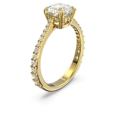 Constella cocktail ring, Round cut, Pavé, White, Gold-tone plated 
