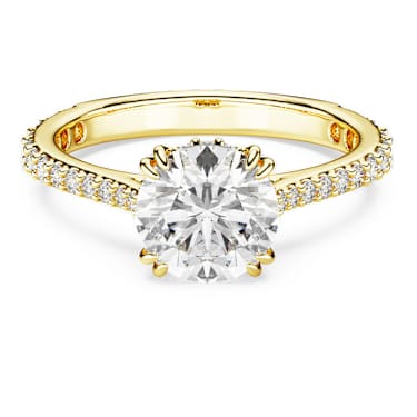 Stilla cocktail ring, Round cut, Pavé, White, 18K gold finish - Swarovski, 5642621