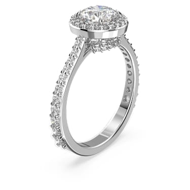 Anello cocktail Una Angelic Taglio tondo Pave Bianco Placcato rodio