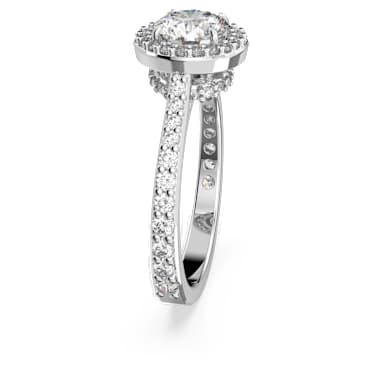 Anello cocktail Una Angelic Taglio tondo Pave Bianco Placcato rodio