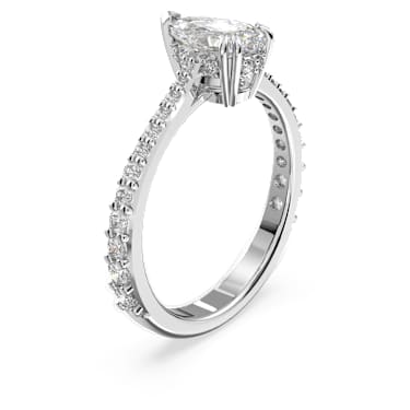 Stilla cocktail ring, Pear cut, Pavé, White, Rhodium plated - Swarovski, 5642632