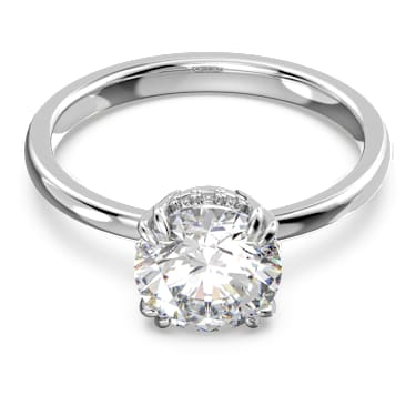 แหวนค็อกเทล Stilla, เจียระไนทรงกลม, ขาว, เคลือบโรเดียม - Swarovski, 5642637