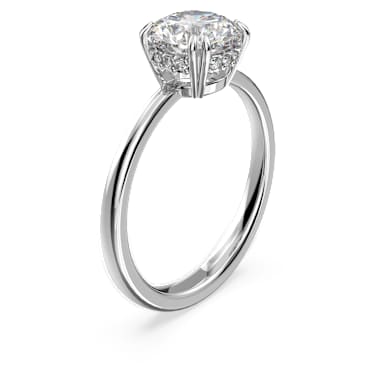 แหวนค็อกเทล Stilla, เจียระไนทรงกลม, ขาว, เคลือบโรเดียม - Swarovski, 5642637