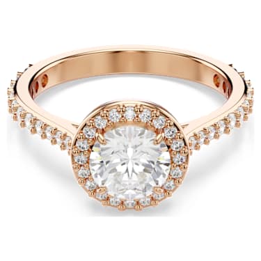 Koktajl prstan Una Angelic, Okrogli rez, Pavé, Bel, V videzu rožnatega zlata 18K - Swarovski, 5642641