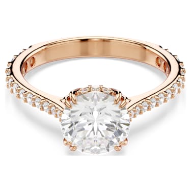Koktejlový prsten Stilla, Kulatý výbrusx, Pavé, Bílá, Povrchová úprava z 18k růžového zlata - Swarovski, 5642643