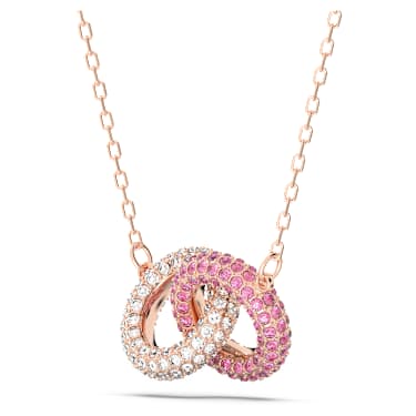 Dextera 项链, 交错圆圈, 粉红色, 镀玫瑰金色调 - Swarovski, 5642884