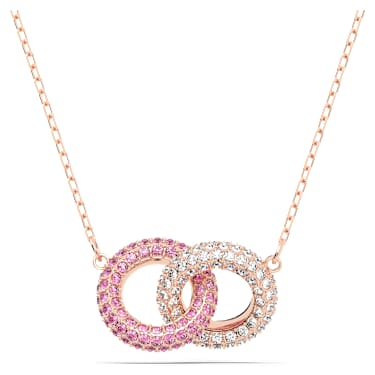 Dextera 项链, 交错圆圈, 粉红色, 镀玫瑰金色调 - Swarovski, 5642884