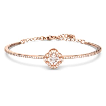 Bracelet-jonc Una, Trèfle à quatre feuilles, Blanc, Doré à l’or rose 18 carats (750/1000) - Swarovski, 5642925
