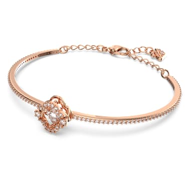 Bracelet-jonc Una, Trèfle à quatre feuilles, Blanc, Doré à l’or rose 18 carats (750/1000) - Swarovski, 5642925