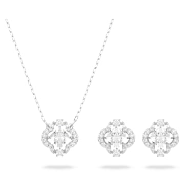 Una set, Mixed cuts, Clover, White, Rhodium plated - Swarovski, 5642929