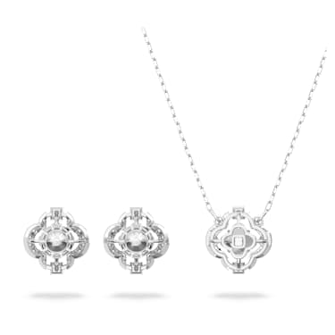 Una set, Mixed cuts, Clover, White, Rhodium plated - Swarovski, 5642929