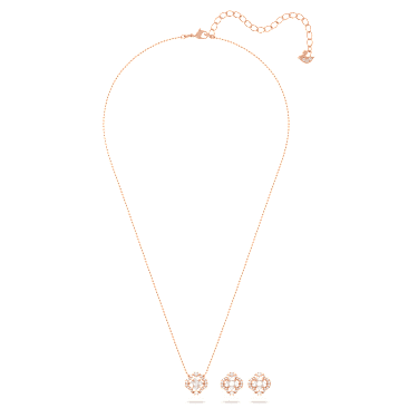 Komplet Una, Mešani rezi, Deteljica, Bela, Prevleka rožnato zlatega odtenka - Swarovski, 5642930