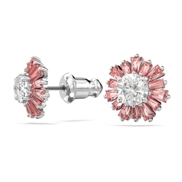 Pendientes de botón Idyllia, Tallas mixtas, Sol, Rosas, Baño de rodio - Swarovski, 5642962