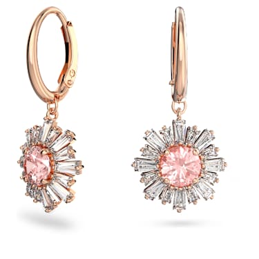 Idyllia 水滴形耳环, 混合切割, 太阳, 粉红色, 镀玫瑰金色调 - Swarovski, 5642965
