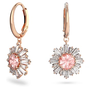 Idyllia drop earrings, Mixed cuts, Sun, Pink, 18K rose gold finish - Swarovski, 5642965