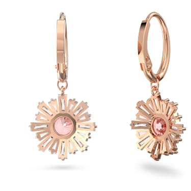 Idyllia 水滴形耳環, 混合式切割, 太陽, 粉紅色, 鍍金（玫瑰金色飾面） - Swarovski, 5642965
