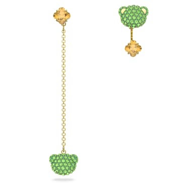 Teddy drop earrings, Asymmetrical design, Bear, Multicoloured, Gold-tone plated - Swarovski, 5642981