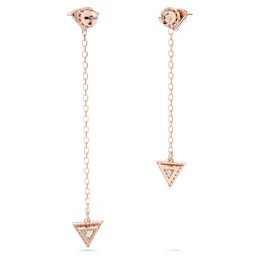 Stilla 水滴形耳环, 非对称设计, 三角形切割, 白色, 镀玫瑰金色调 - Swarovski, 5643729