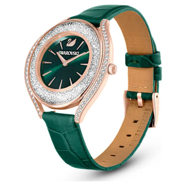 Crystalline Aura 워치, 스위스 메이드, 레더 스트랩, 그린, 로즈 골드 톤 피니시 - Swarovski, 5644078