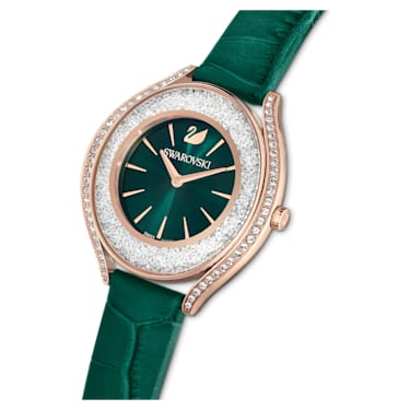Reloj Crystalline Aura, Fabricado en Suiza, Correa de piel, Verde, Acabado tono oro rosa - Swarovski, 5644078
