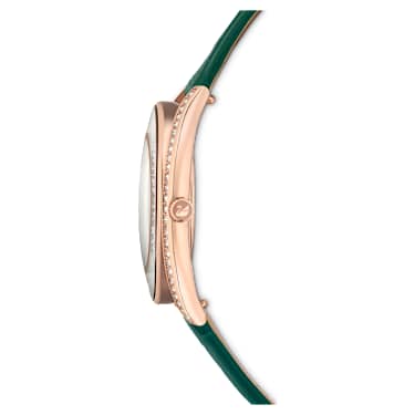 Crystalline Aura 워치, 스위스 메이드, 레더 스트랩, 그린, 로즈 골드 톤 피니시 - Swarovski, 5644078