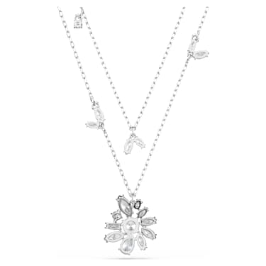 Gema 层次项链, 混合切割, 花朵, 白色, 镀铑 - Swarovski, 5644658