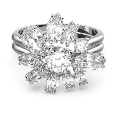 Gema 個性戒指, 混合式切割, 花朵, 白色, 鍍白金色 - Swarovski, 5644660