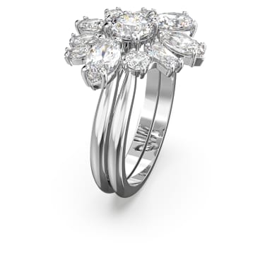 Gema 個性戒指, 混合式切割, 花朵, 白色, 鍍白金色 - Swarovski, 5644660