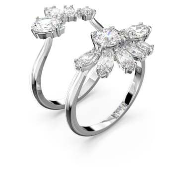 Pierścionek koktajlowy Gema, Szlify różnorodne, Kwiat, Biały, Powłoka z rodu - Swarovski, 5644662