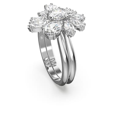 Pierścionek koktajlowy Gema, Szlify różnorodne, Kwiat, Biały, Powłoka z rodu - Swarovski, 5644662