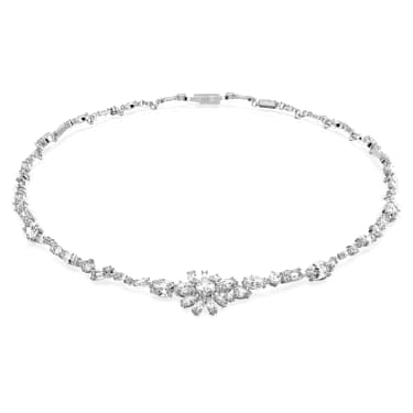 Gema 項鏈, 混合式切割, 花朵, 白色, 鍍白金色 - Swarovski, 5644666