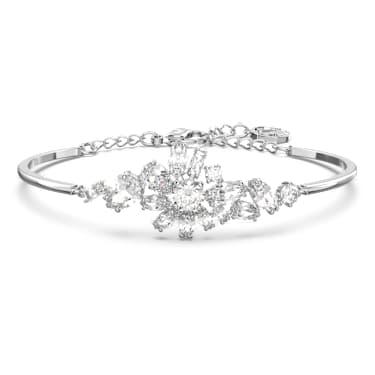 Gema bangle Mixed cuts Flower White Rhodium plated Swarovski