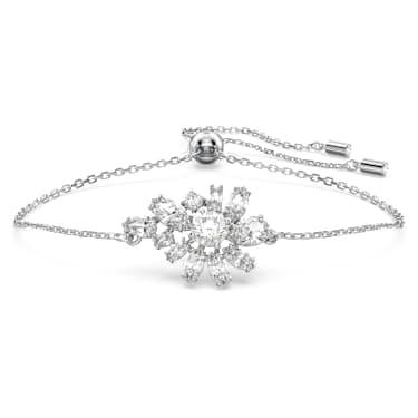 Pulsera Gema, Tallas mixtas, Flor, Blanca, Baño de rodio - Swarovski, 5644684