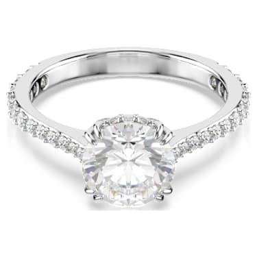 Inel cocktail Constella, Tăietură rotundă, Pavé, Alb, Placat cu rodiu - Swarovski, 5645250