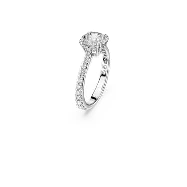 Stilla cocktail ring, Round cut, Pavé, White, Rhodium plated - Swarovski, 5645252