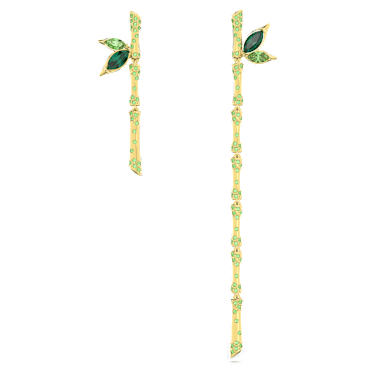 Dellium drop earrings, Asymmetrical design, Bamboo, Green, Gold-tone plated - Swarovski, 5645372