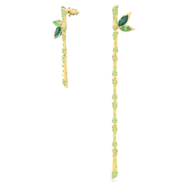 Dellium drop earrings, Asymmetrical design, Bamboo, Green, Gold-tone plated - Swarovski, 5645372