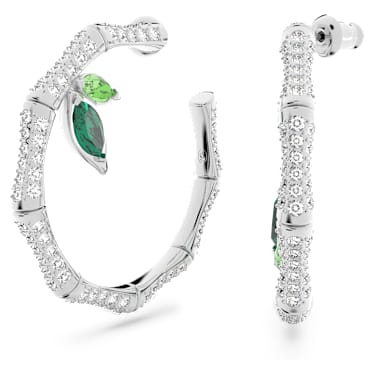 Dellium 大圈耳环, 竹子, 绿色, 镀铑 - Swarovski, 5645373